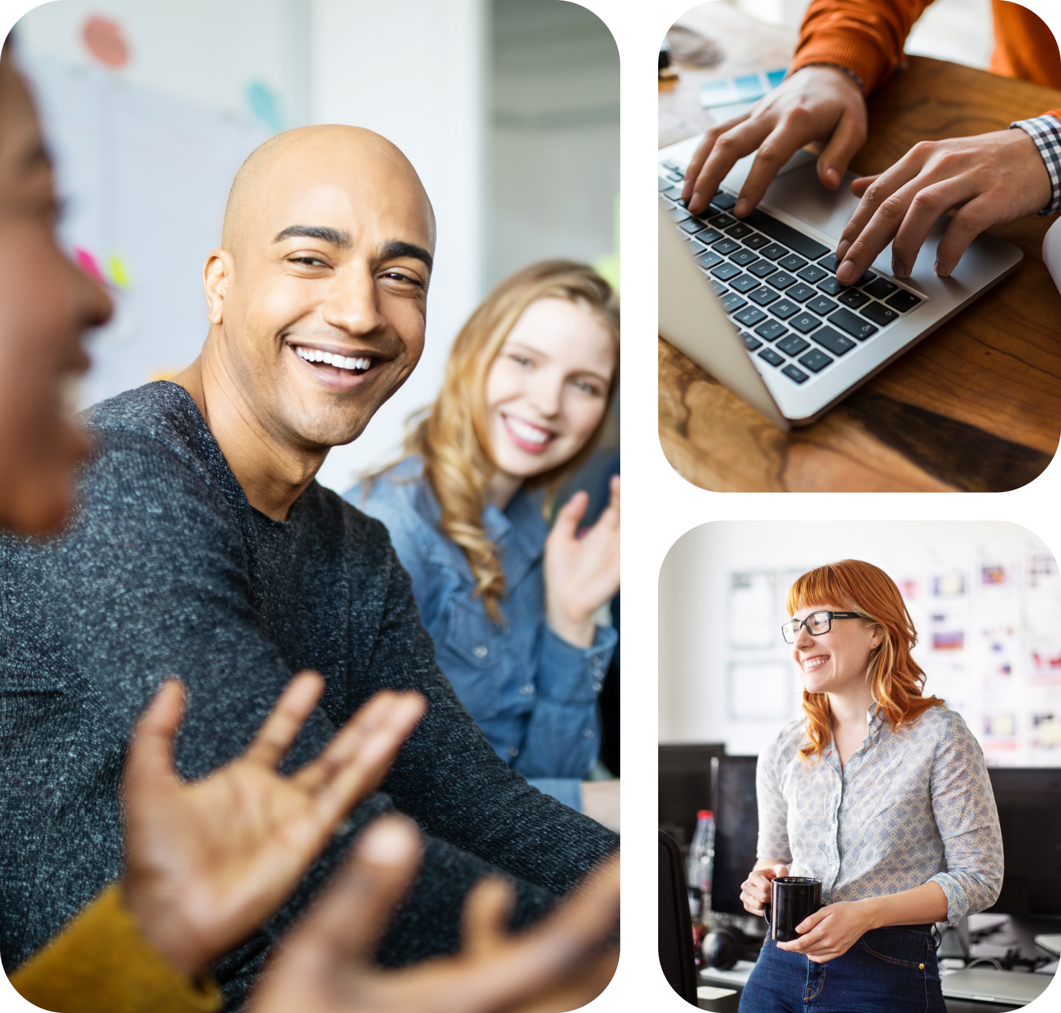 3 photos of people working