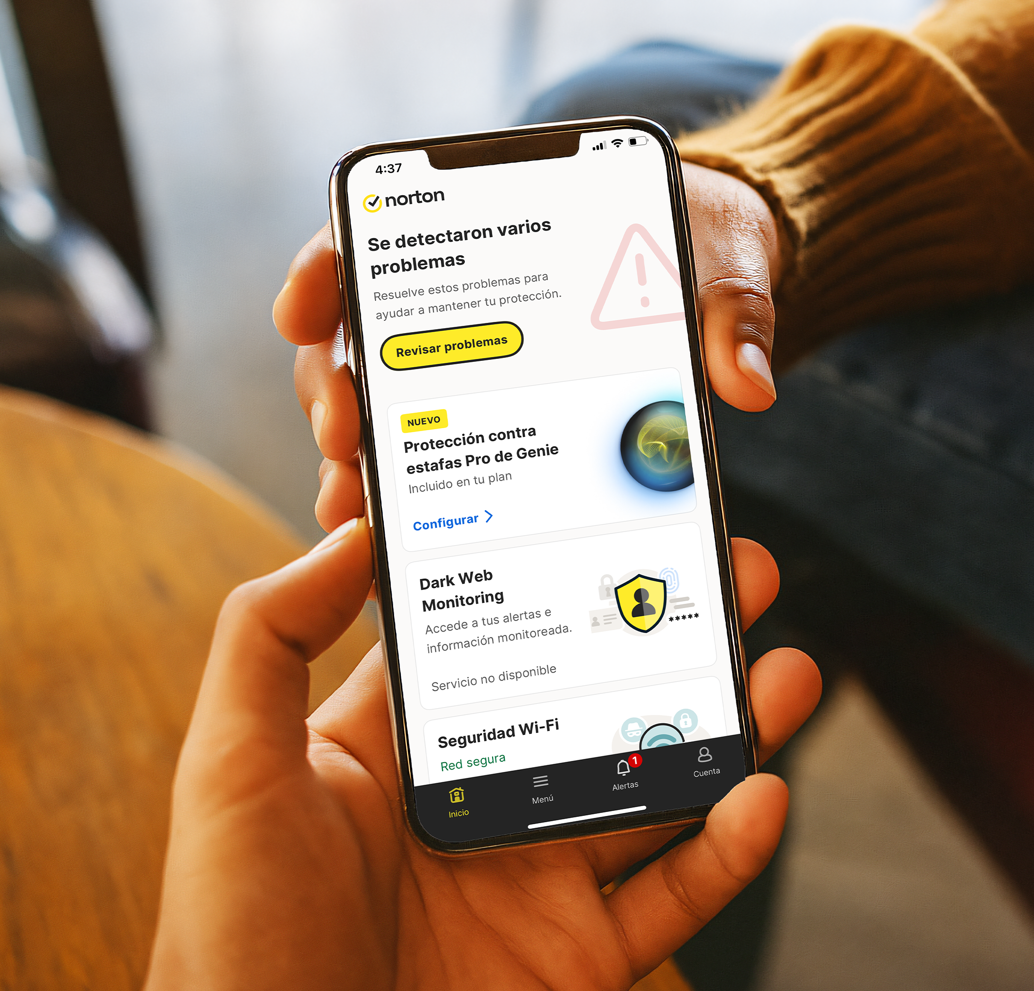 Person looking at LifeLock app on phone